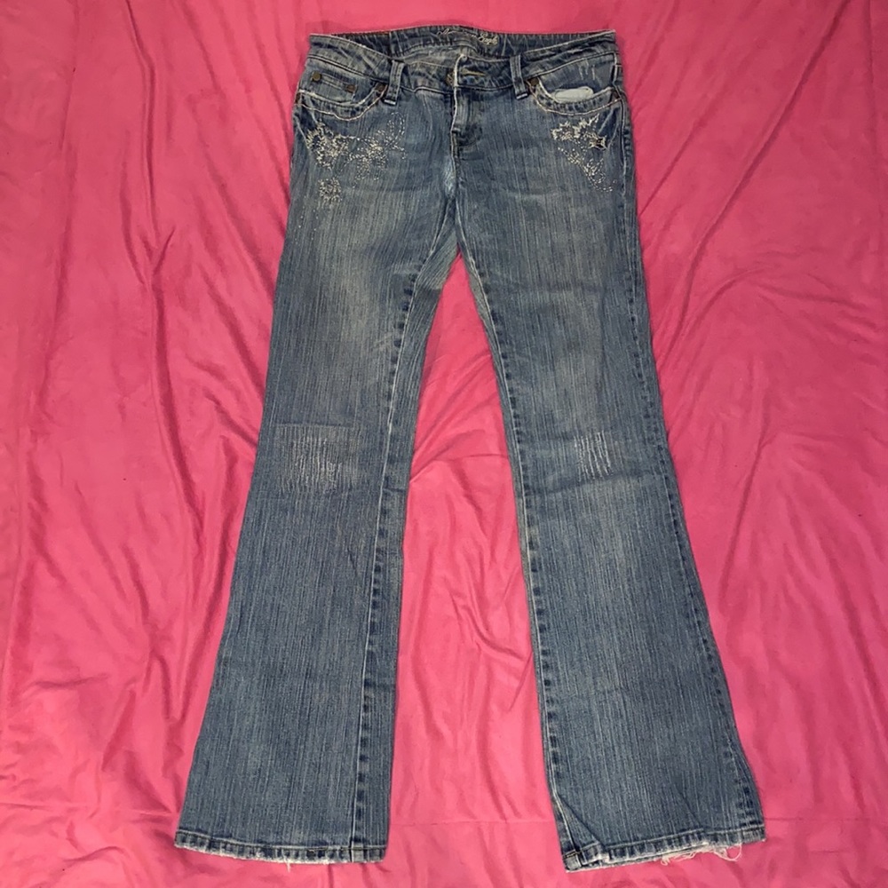 American Eagle Vintage (2006) Stretch Skinny Flare Jeans with Embroidered Detail